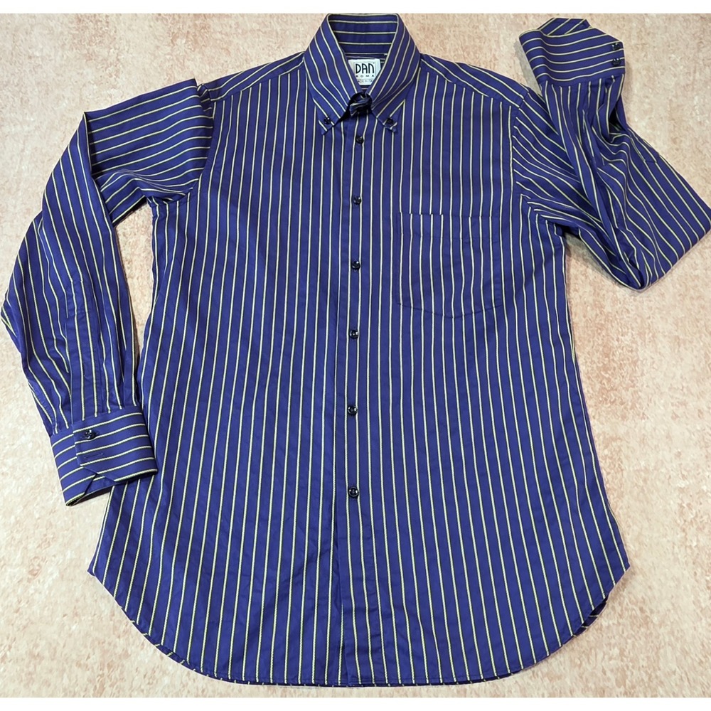 Dan Roma Italy Mens Purple Yellow Rope Stripe Button Down Dress Shirt 15 38